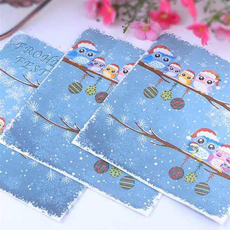 40pcs Leuke Uil Gedrukt Servetten Kerst Decoratieve Tissue Diner Papieren Handdoek Feestartikelen