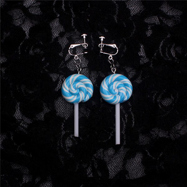 cute lollipop clip on earrings women novelty childhood sucker sugarplum sweetmeat clip earring without piercing