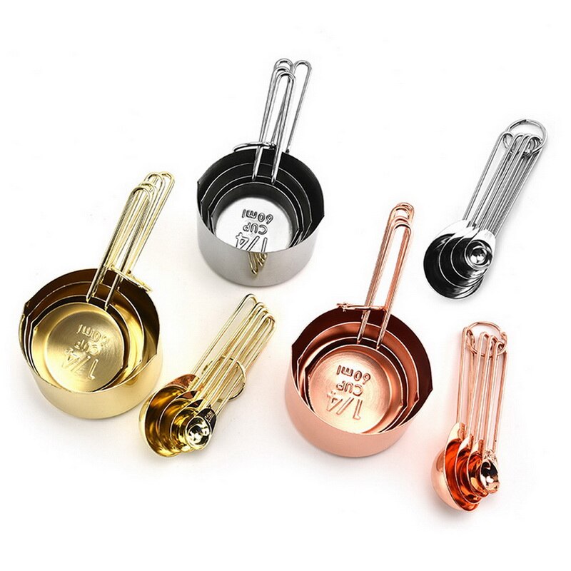 8Pcs Stainless Steel Measuring Spoons and Cups Stackable Set Stackable Measuring Set Liquid Dry Food Measurement Cup
