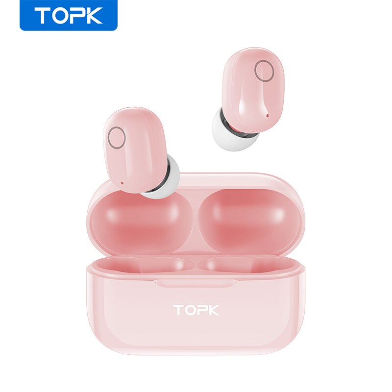 TOPK T12 TWS Bluetooth écouteurs 5.0 sans fil casque tactile contrôle vrai sans fil écouteurs dans l'oreille casque stéréo: Pink