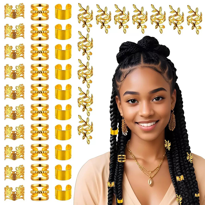 1set Dreadlock Hair Rings Hair Jewelry Cuffs Clip Hair Braids Dirty Braids Bead Hippie Hairpin Accessories Headwear For Women