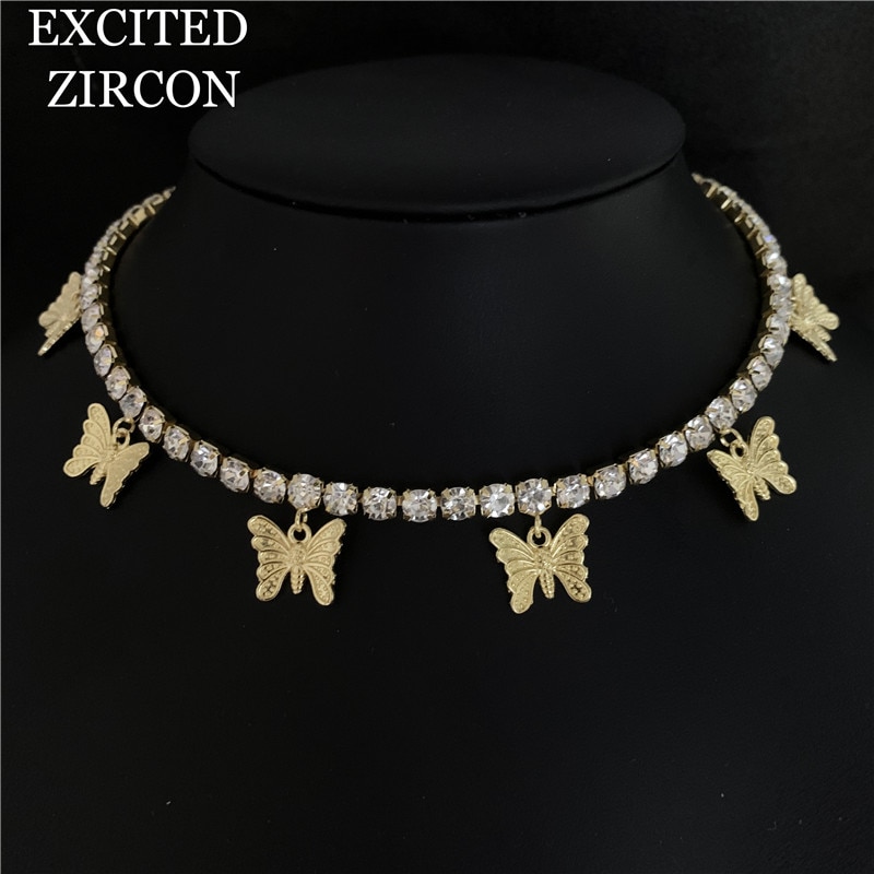 Boho strass borboleta charme com corrente de cristal moda colares bijoux para feminino elegante bling cristal gargantilha jóias: 6