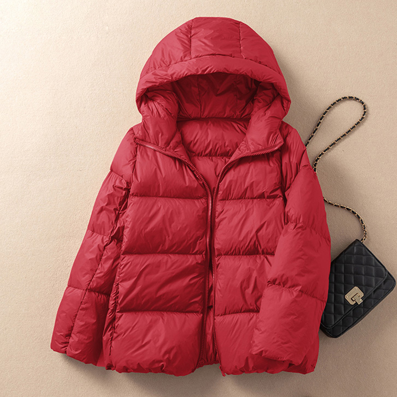 Lagabogy 2025 zima Nowy światło zakapturzony ciepły rozdymka kurtka kobiety 90% biały kaczka w dół miękki płaszcz kobieta zwykły chleb niski Outwear: XL / Beżowy