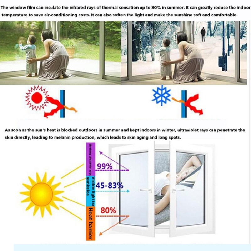 Window Film Wall Sticker 1/2/3/4/5M Reflective Anti UV Window for Home and Office Privacy One Way Adhesive Mirror Sticker