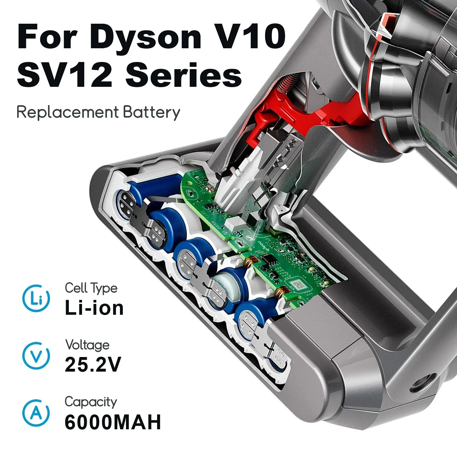 Akumulator 21,6 V do Dyson V6 V7 V8 V10 Series SV12 DC62 SV1 6000 mAh Akumulator do odkurzacza Dyson Zapasowe akumulatory