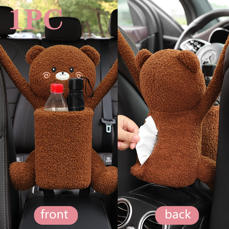 2 In 1 Auto Tissue Box Pop Cartoon Vuilnisbak Hond Aap Konijn Korte Pluche Auto Tissue Houder Auto Tissue box Auto Accessoires: WHITE