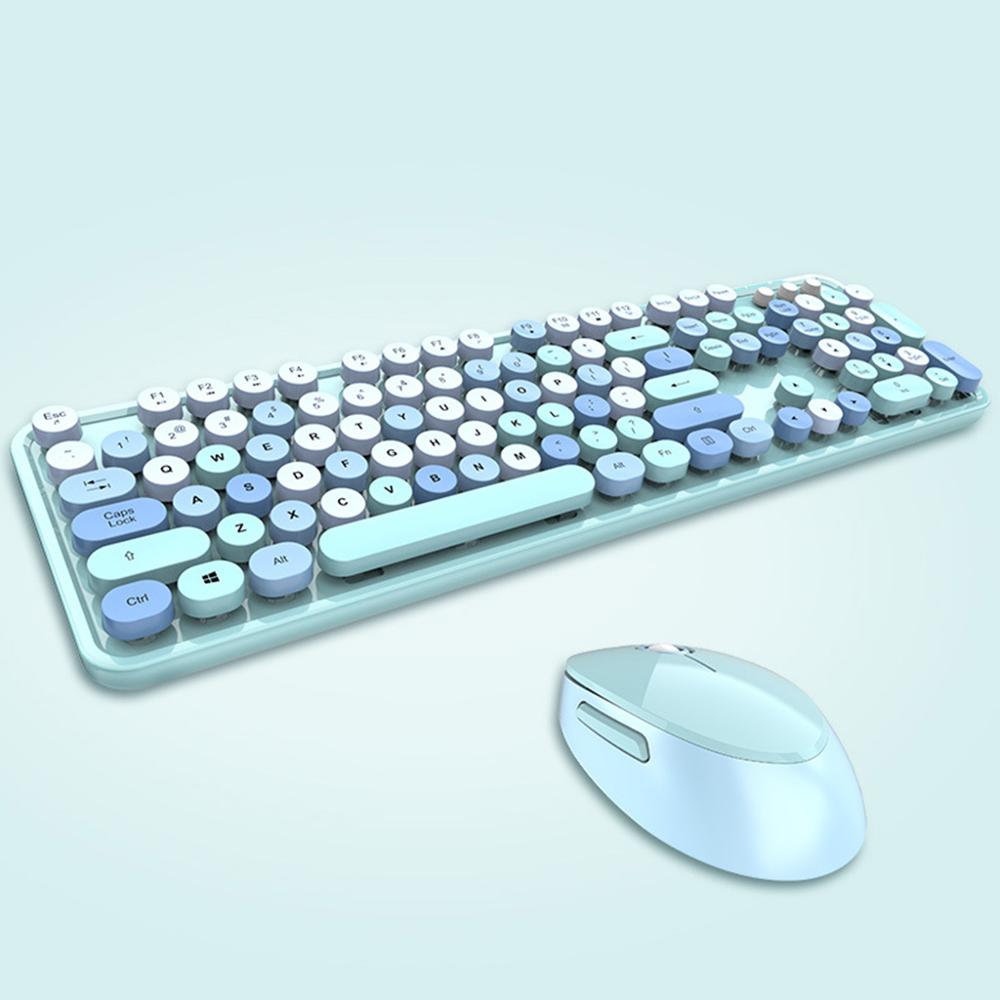 Blue 2.4Ghz Wireless Keyboard and Mouse Set Portable Universa Laptop Round Keycap Punk Keyboard and Mice