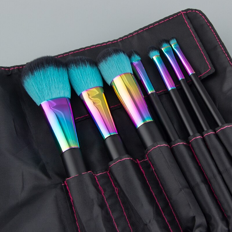 Brochas de maquillaje arcoíris de 7 piezas, pinceles profesionales con bolsa de cosméticos, brocha de maquillaje portátil para viaje