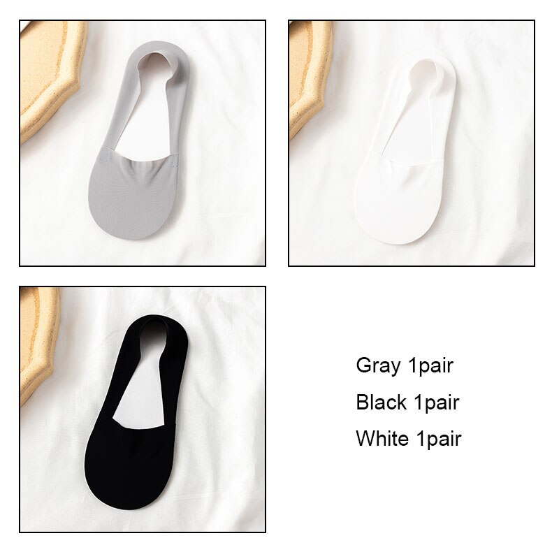 VKMONY – chaussettes invisibles en silicone ultra-fines pour femmes, 3 paires, été: Gray1Black1White1