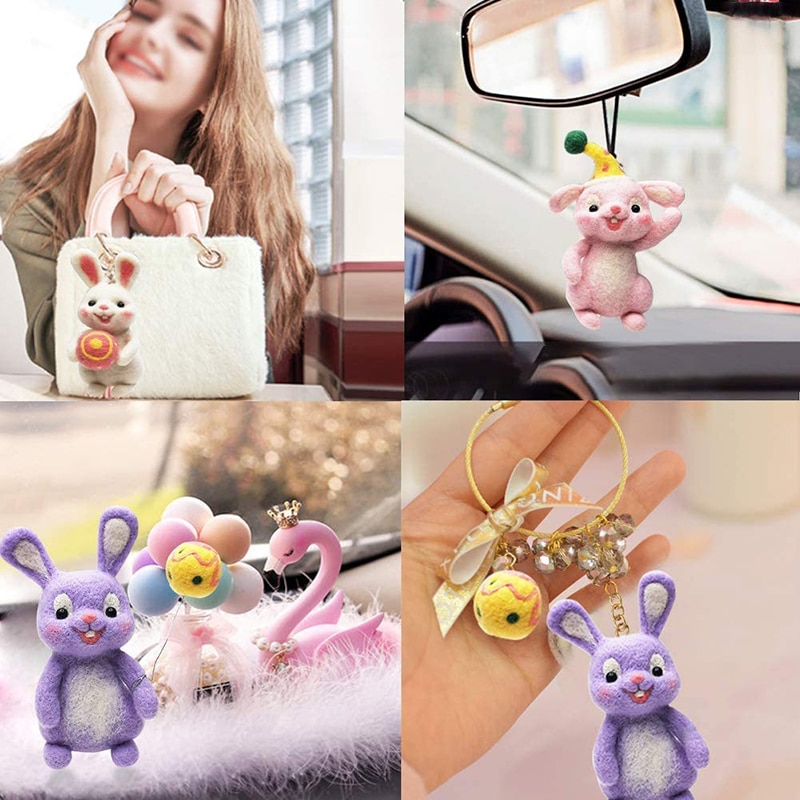 MIUSIE Wool Needle Felt Kit Poked Rabbits DIY Cute Animal Making Felting for Beginners Wool Felted Rabbits Kit with Instructions