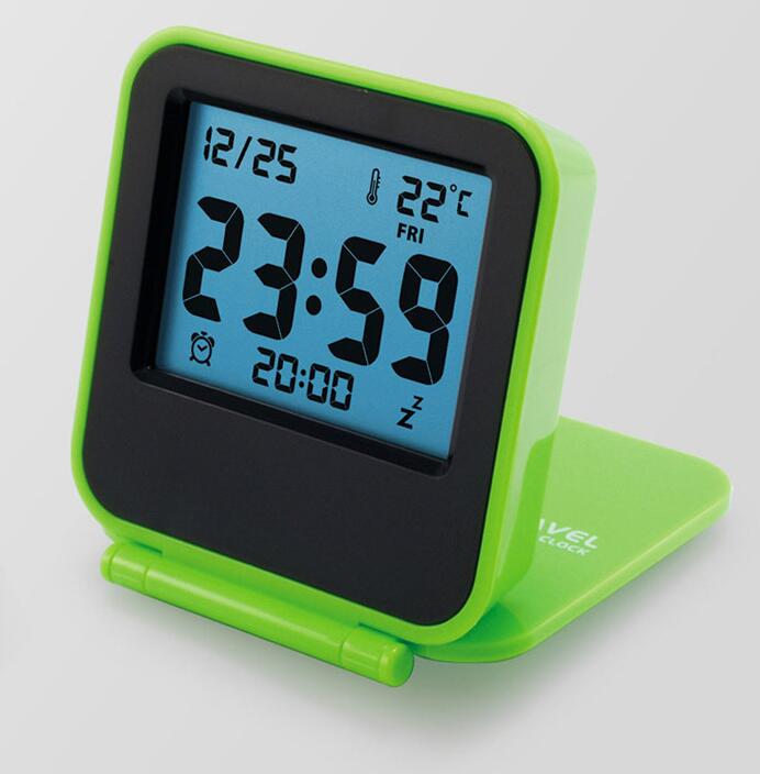 modern snooze alarm clock LED digital desktop clock battery operated travel clock watch thermometer 5 color: Green