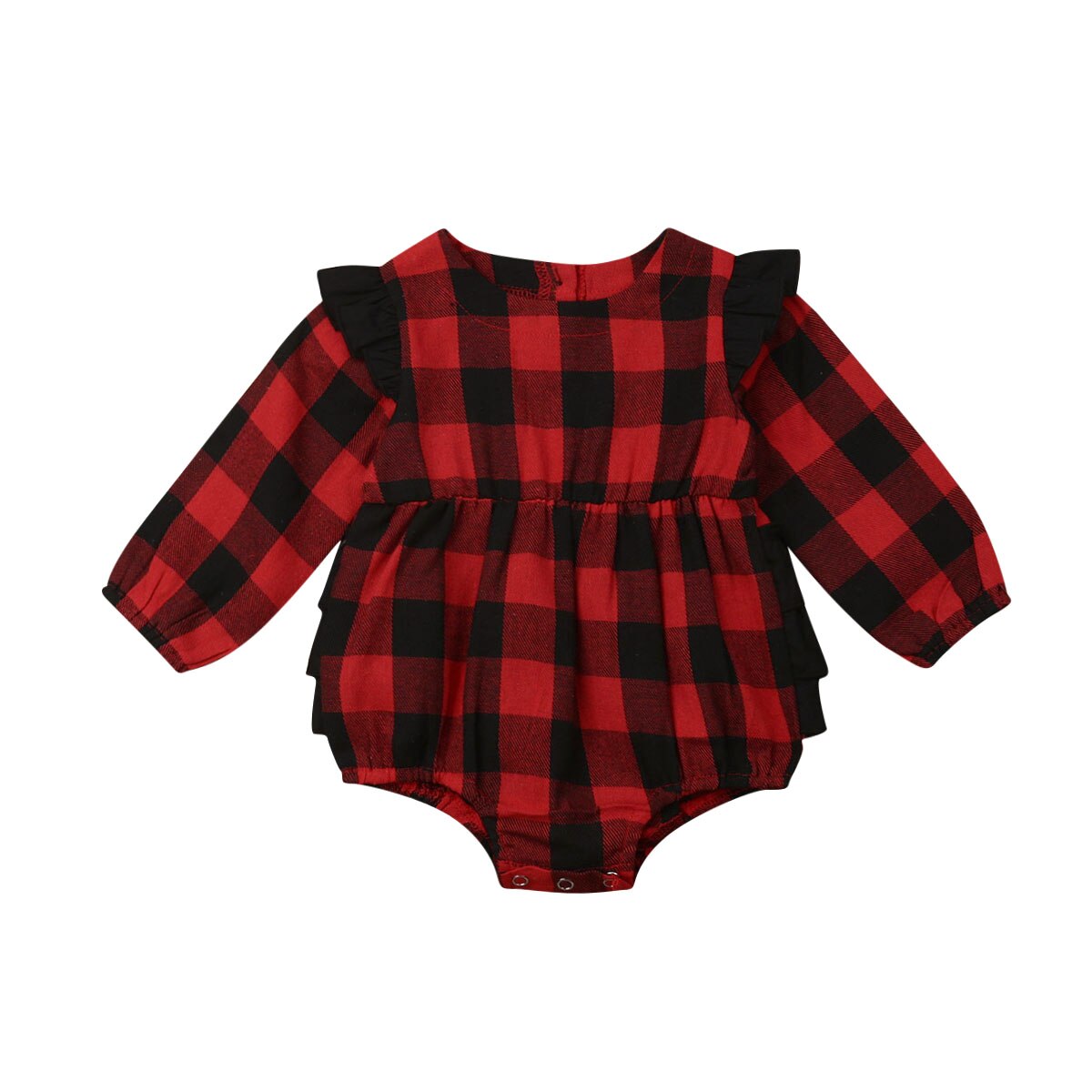 Xmas Toddler Baby Girl Boys Plaid Bodysuits Clothes Long Sleeve Ruffles Christmas Jumpsuit Outfit 0-18M: Red / 3M