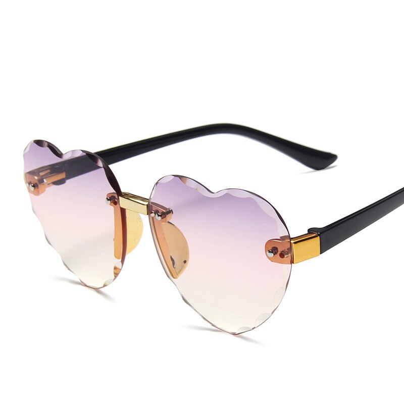 Bonito coração sem aro óculos de sol crianças crianças cinza rosa vermelho lentes moda meninos meninas uv400 crianças motorista óculos: Purple-yellow
