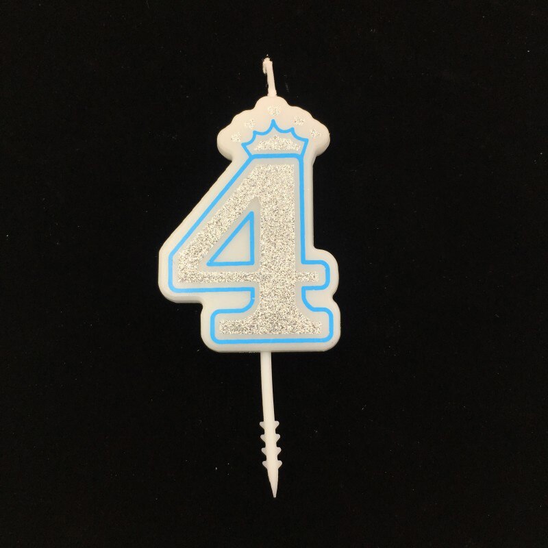 Bougie couleur argent chiffres brillant 0 à 9 ans pour gâteau joyeux anniversaire, couronne en forme de couronne pour mariage et fête pour enfants et adultes: Blue 4