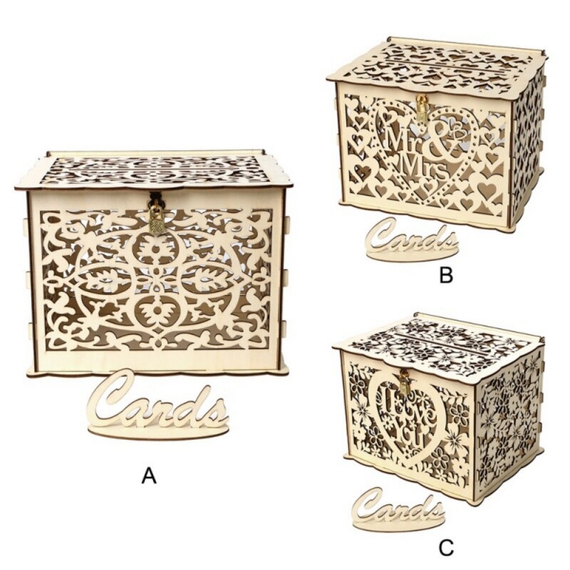 DIY Wooden Wedding Card Box Business Card Box Decoration Custom Sign In Box Flower Pattern Card Wooden Box Su Card Box Supplies