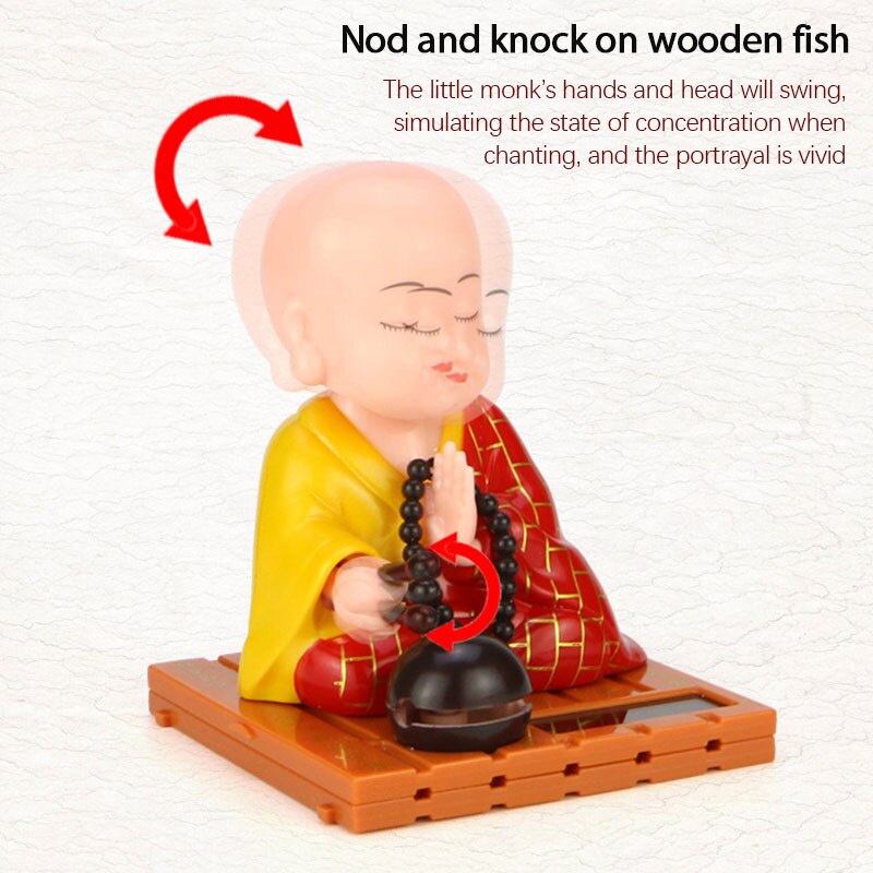 Solar Little Monk Model Ornaments Shake Head Car Interior Decoration Cute Monk Figure Toy Home Desk Decor Birthday