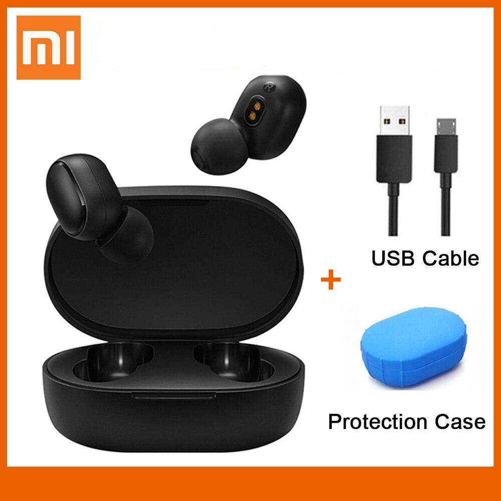 Xiaomi redmi airdots 2 øretelefoner trådløs bluetooth 5.0 oplader in-ear stereo bas øretelefoner ture trådløse øretelefoner ai kontrol: Kabel blå sag