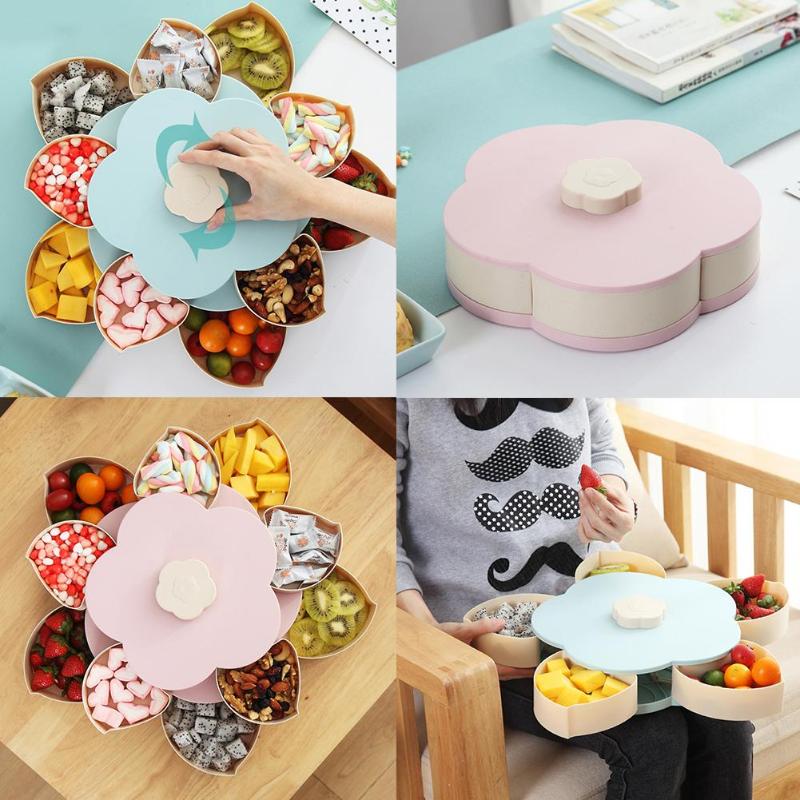 Boîte de rangement de bonbons en forme de pétale de fleur, conteneur rotatif pour aliments, noix, organisateur de bonbons