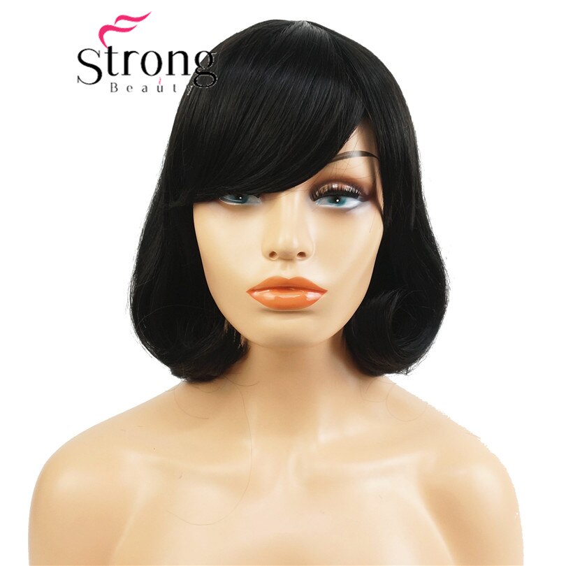 StrongBeauty Kurze Gerade Braun Hervorgehoben Bob Seite Gefegt Pony Synthetische Perücke FARBE ENTSCHEIDUNGEN: H5020 2