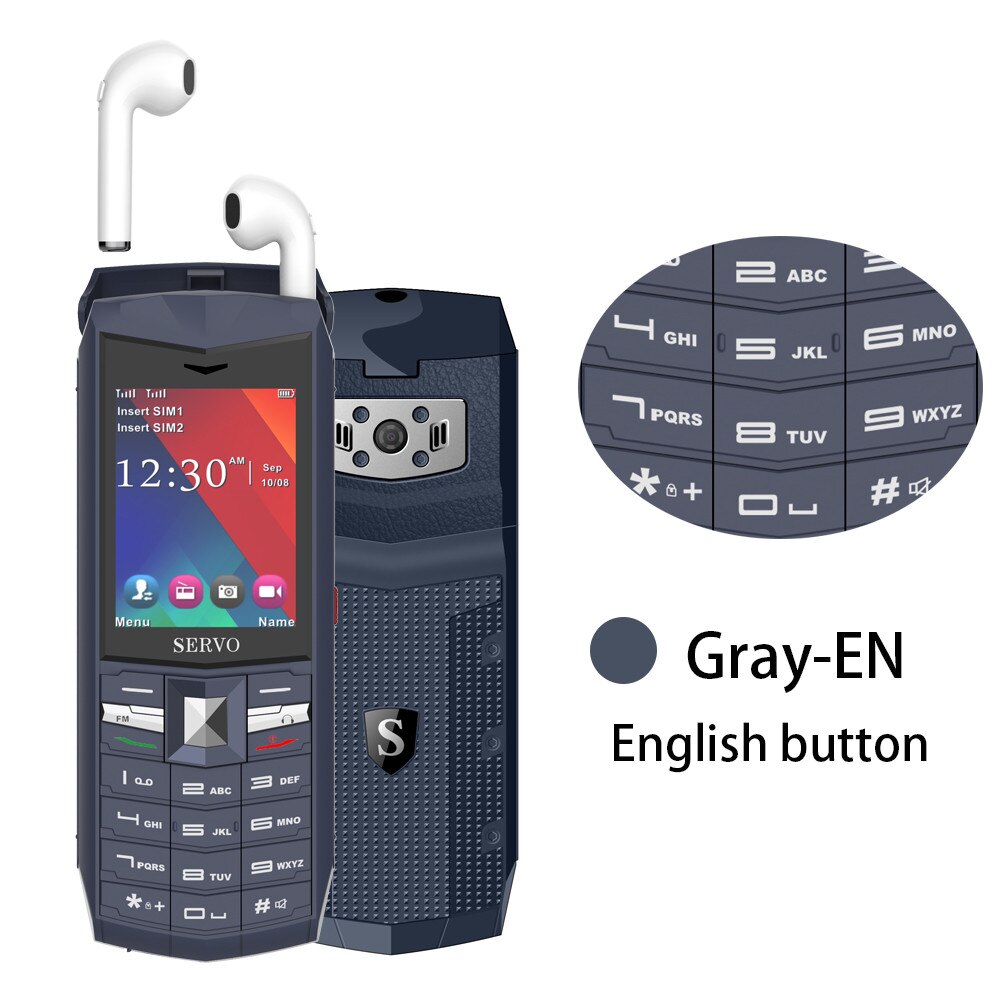 Original SERVO R26 2.4 "praktisch mit TWS 5,0 Bluetooth drahtlose kopfhörer 3000mAh Energie Bank GSM GPRS 2 SIM Karte Handys: Standard / grau Englisch Taste