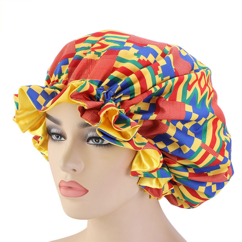Frauen Afrikanische Blumen- drucken Satin- Nacht Schlaf Motorhaube Hütte Haarpflege Kappe Kopf wickeln Große Kopf Tragen Damen Headwrap Haar pflege Hütte