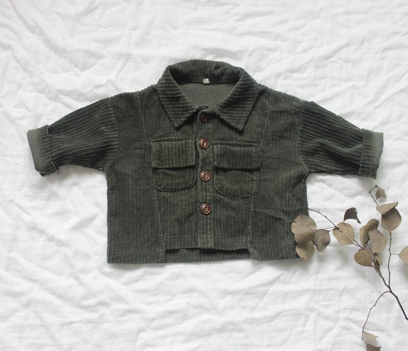 Børne efterårsjakke koreansk børn fløjlsjakke baby drenge løse afslappede frakker outwear jakke til drenge 2-8y: Grøn / 8t