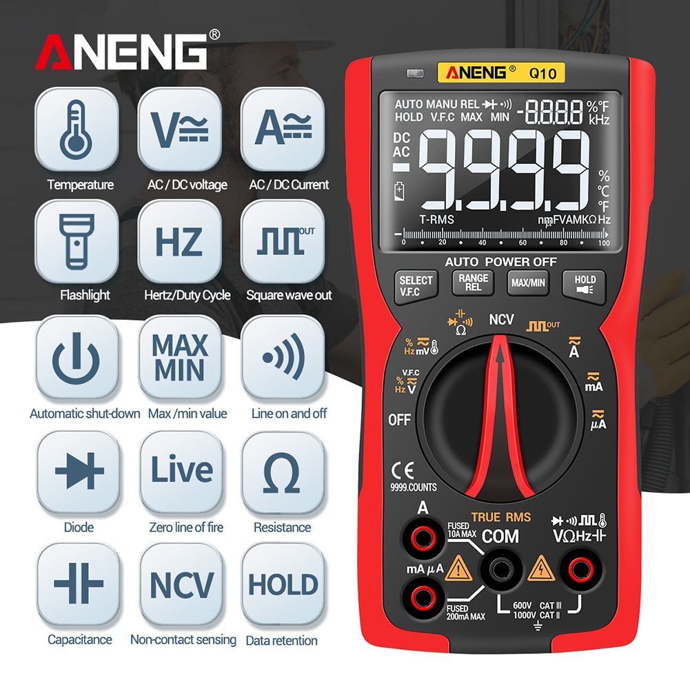 ANENG Q10 Digital Multimeter True RMS Analog Tester Meter Capacitance Meter DIY Transistor Capacitor NCV Tester