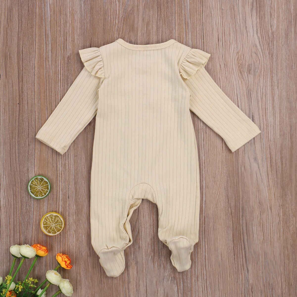 0-6M Newborn Baby Boys Girls Solid Footwear Romper Jumpsuits Long Sleeve O Neck Cute Infant Romper Autumn Baby Clothing