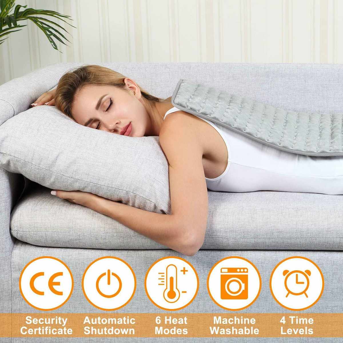 6 Heat Modes Microplush Electric Heating Pad for Abdomen Waist Back Pain Relief Winter Warmer Fast Heat Pad with EU/US Plug