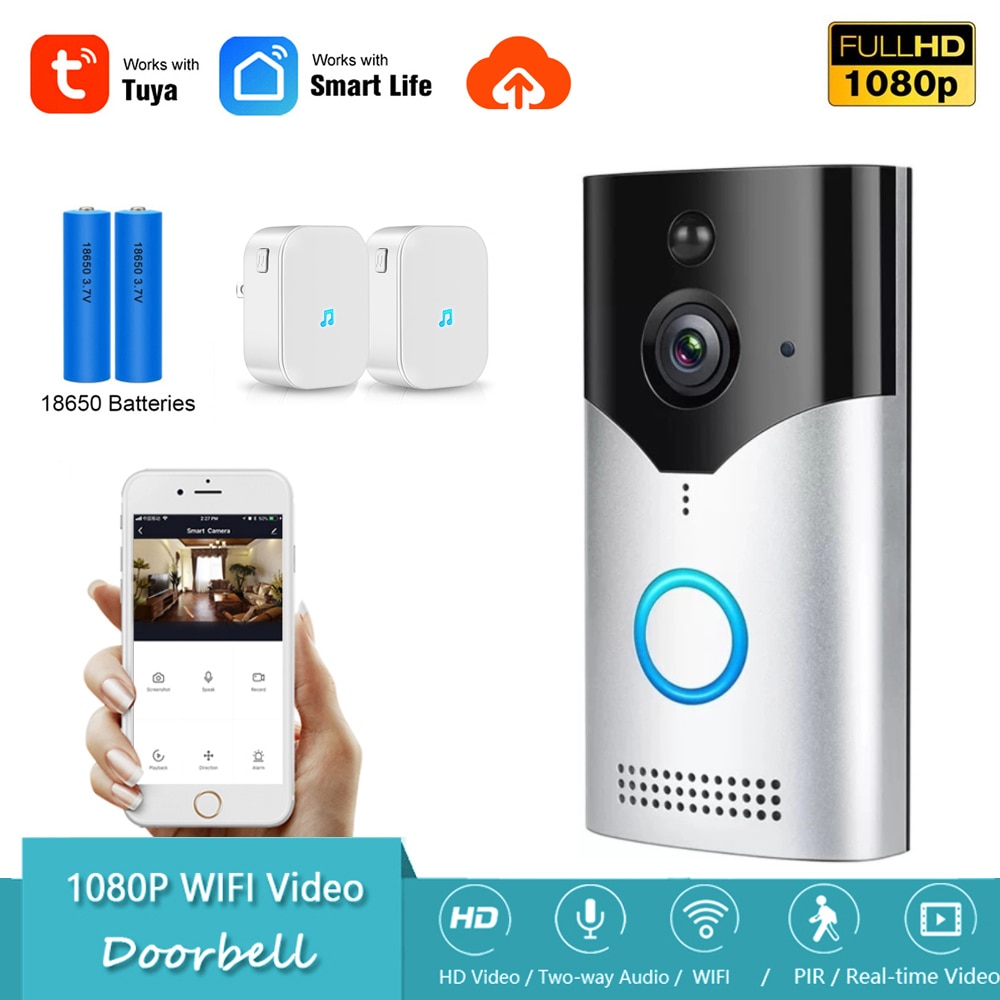 Tuya App Wifi Video Deurbel Camera Hd 1080P Wireless Home Camera Video Intercom Batterij Deurbel 166 Graden View pir Motion