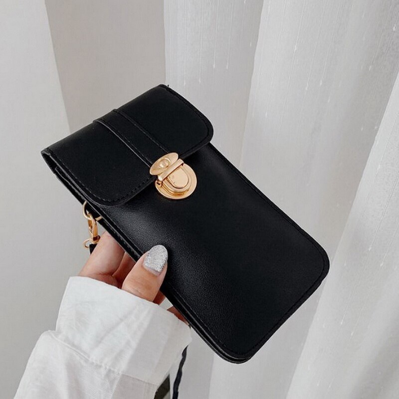 Litthing Touch Screen Mobile Phone Purse Smartphone Leather Mini Wallet Bag with Shoulder Strap Waterproof Touch Bag for Women: black