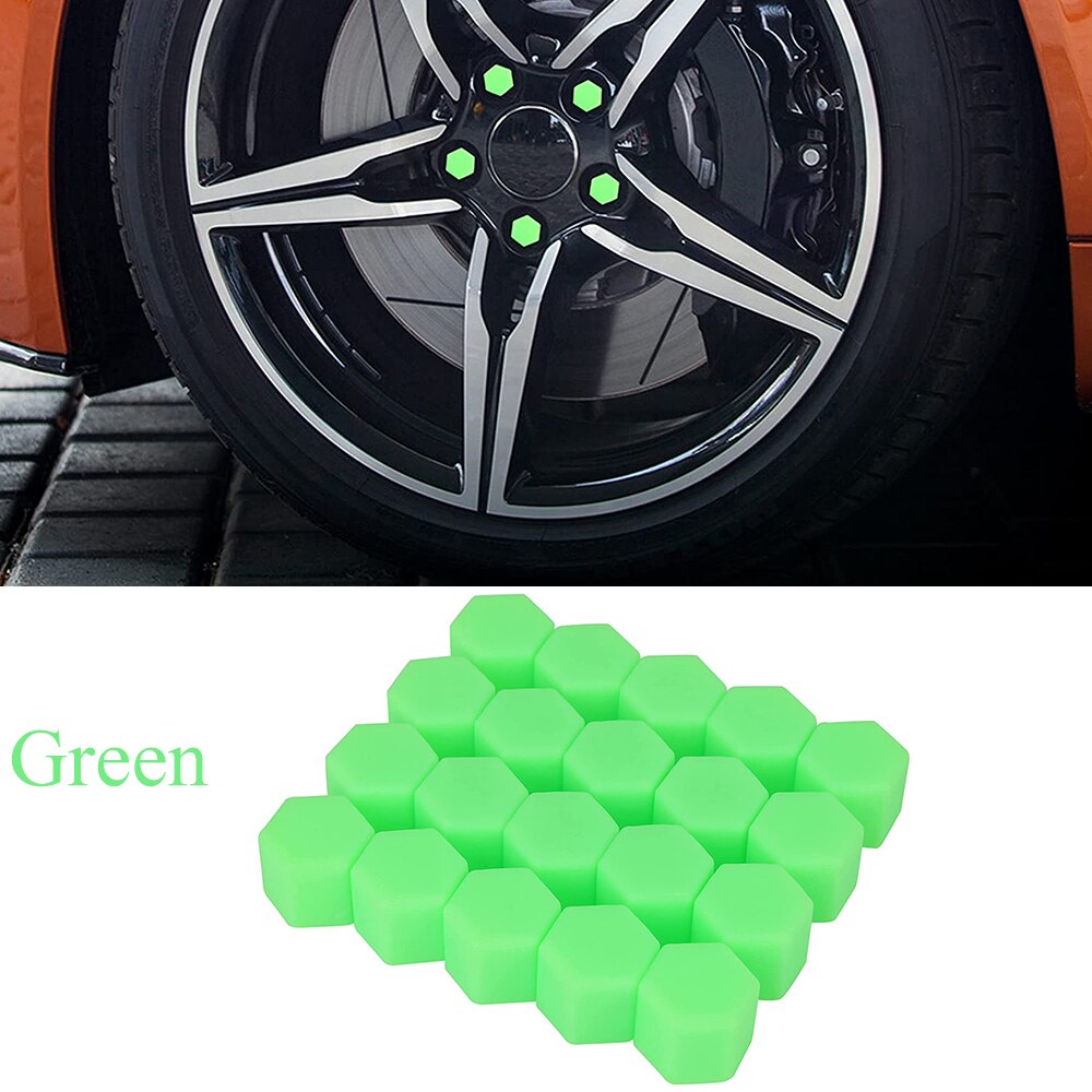20Pcs 17mm 19mm 21mm Black Car Wheel Caps Bolts Covers Nuts Silicone Auto Wheel Hub Protectors Screw Cap Styling Anti Rust Cover: M12x1.25 / green