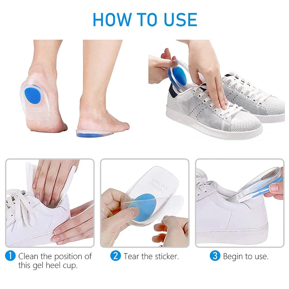 Solette in gel di silicone morbido per speroni calcaneari Sollievo dal dolore Cuscino del piede Massaggiatore del piede Cura Coppe del tallone Cuscinetti per scarpe Solette per aumentare l'altezza