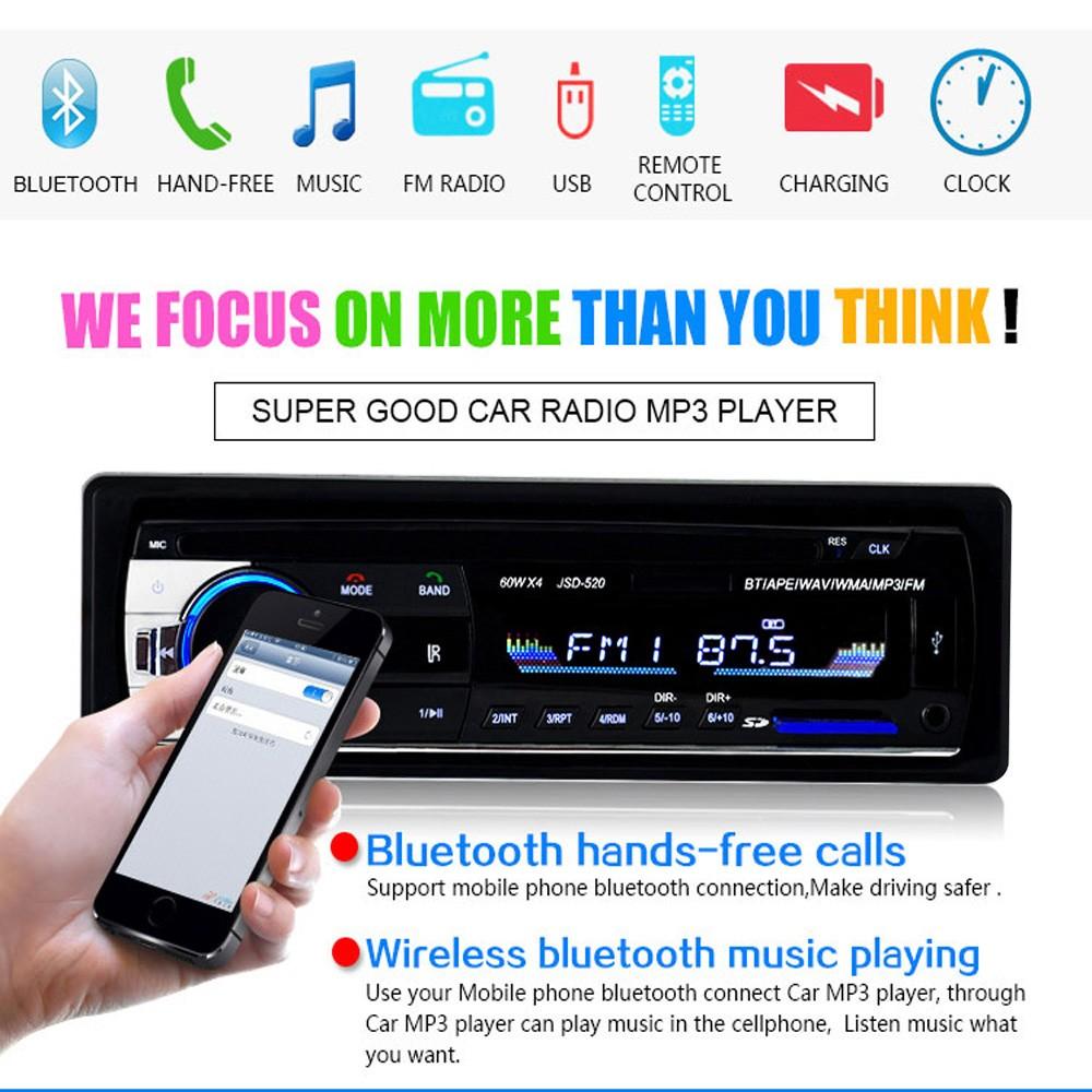 Bluetooth Autoradio Car Stereo Radio FM Aux Input Receiver SD USB JSD-520 12V In-dash 1 din Car MP3 Multimedia Player