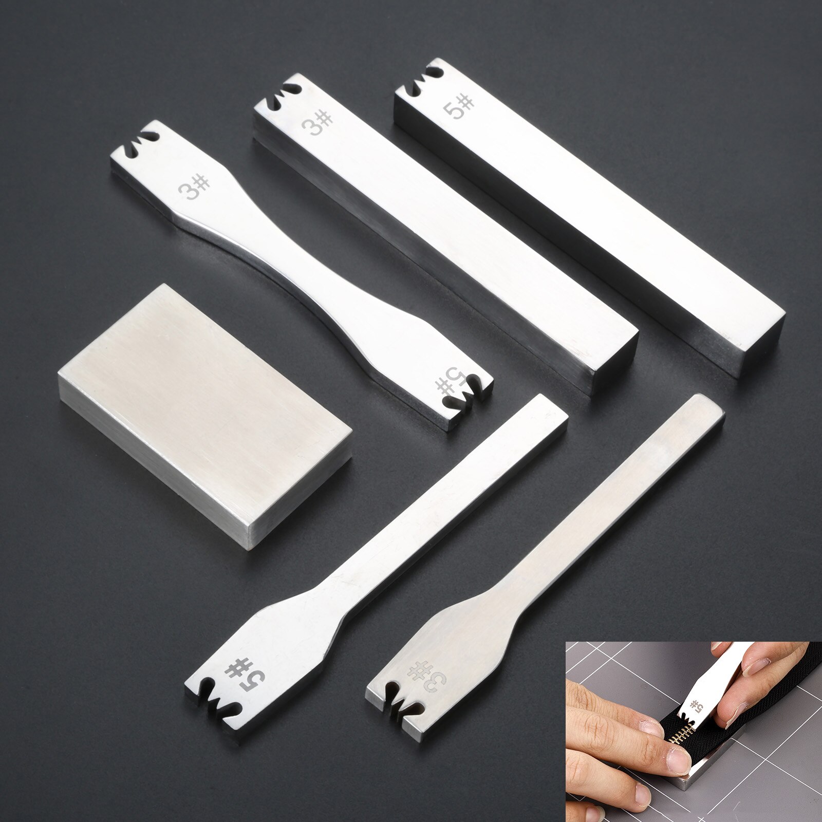 1pc Zipper Teeth Remove Tool 3# 5# Thicken Stainless Steel Code Loading Zip Pliers Hitting Board Leather Craft DIY Clothes Bag