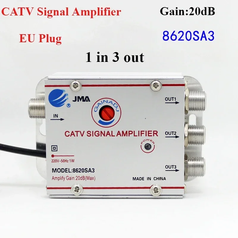 Cable TV Splitter Amplifier Digital CATV Antenna Signal Booster Home TV Equipments 45Mhz To 860MHz 220V 50/60Hz EU Plug: Red