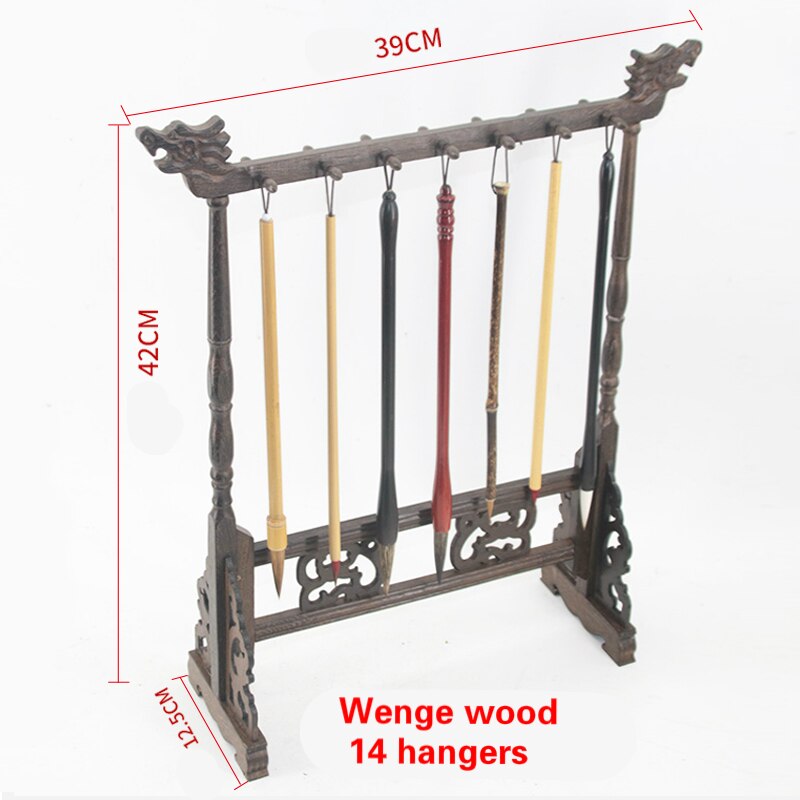 Unieke Solid Wenge Hout Schrijven Borstel Houder 12 Hangers Kalligrafie Penhouder Studie Schat Traditionele Schilderen Borstel Rack: F