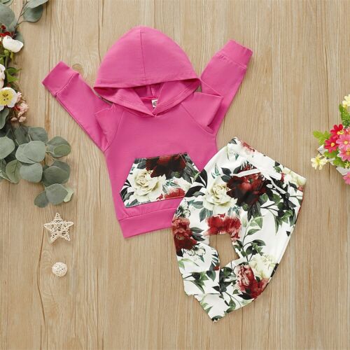 Neue Beiläufige Kleinkind Baby Mädchen Jungen Mit Kapuze Spitzen Blumen- Hosen 2Stck Outfit einstellen Kleidung 0-24M