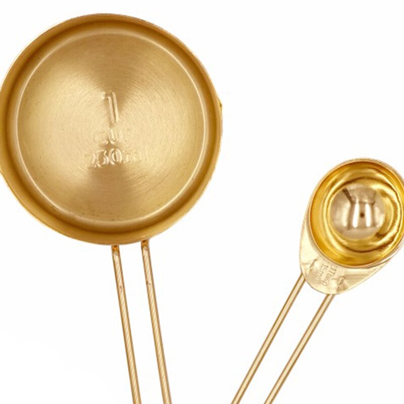Big Gold Measuring Cups Measuring Spoons Set Stainless Steel 8 PIECE Dry and Liquid Ingredients Cooking Utensils