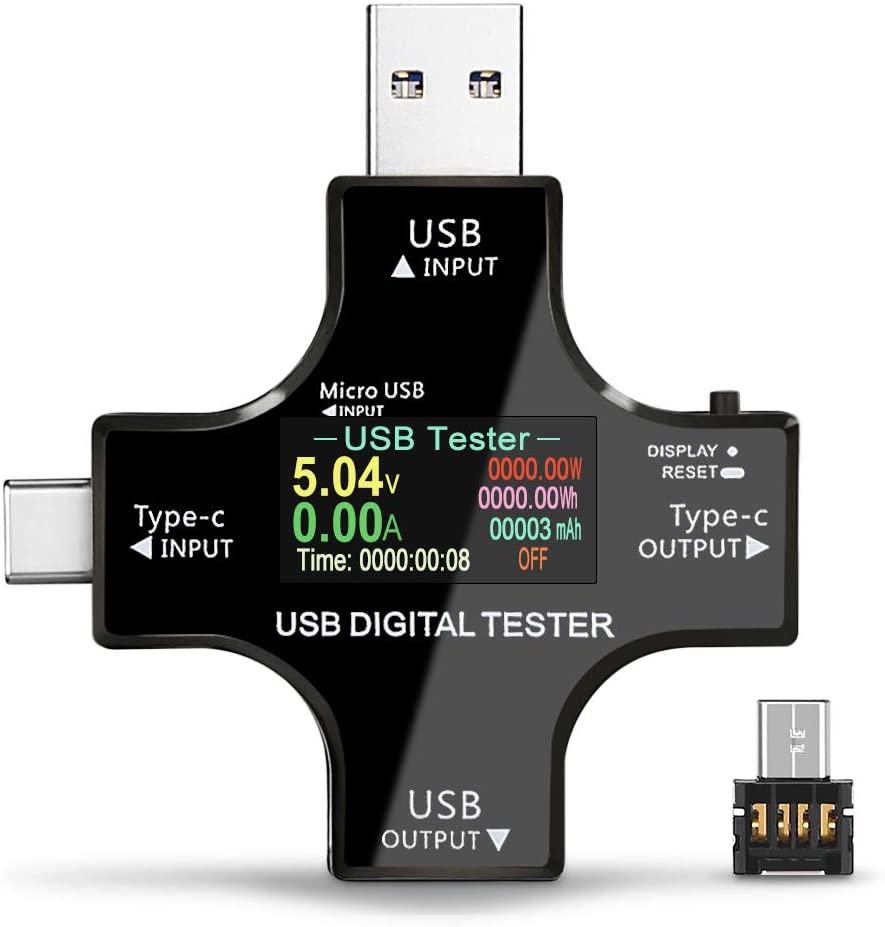 USB power meter tester, Electop upgrade multifunctional 2-in-1C USB tester (with OTG adapter)