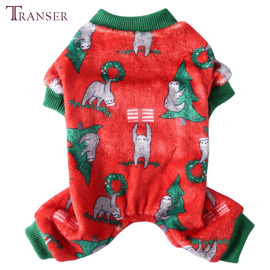 Bonito sloth natal desenhos animados imprimir vermelho cachorro macacão macio quente coral velo roupas para cães de estimação filhote de cachorro inverno vestuário 208