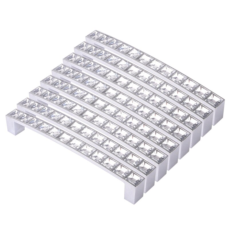 Lot de 8 boutons de poignée carrés en cristal strass, Style européen, clair, pour porte, armoire, tiroir, armoire, 128Mm