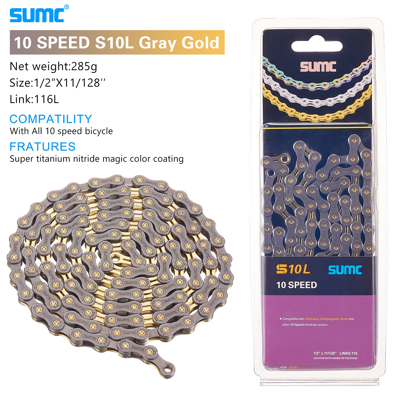 Neue sumc Mountain Road Fahrrad Schalt kette 8 9 10 11 12-Gang hohle ultraleichte Goldkette 251g mit Missing link m8000 m6000