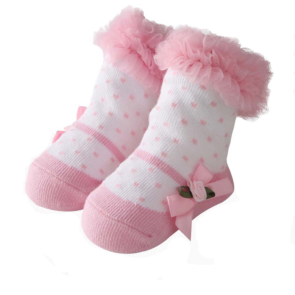 Meias de Algodão do bebê Rosa Arco vestido de Princesa da Primavera E do Outono Do Bebê Meninas Casuais Bonito Padrão de Renda Crianças Meias de Inverno Meias Quentes crianças