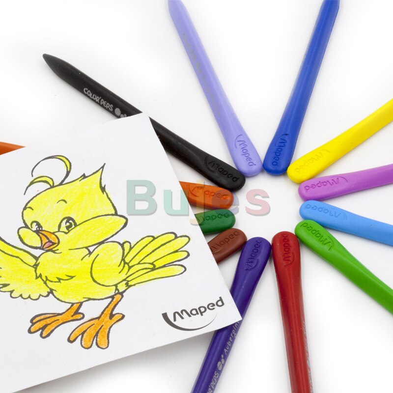 Maped Plastic crayon 12/24/36 color children's safety non dirty triangle crayon graffiti color pen set drawing art supplies