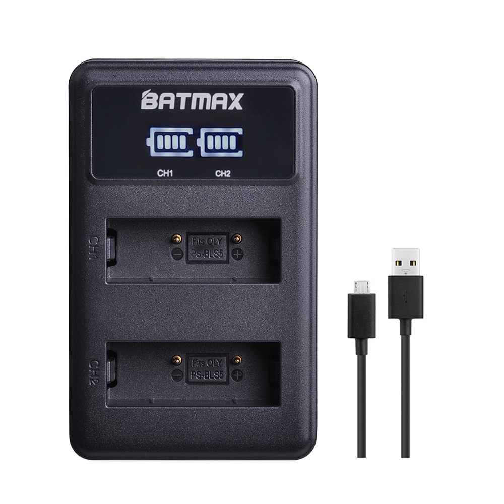 Batmax PS-BLS5 BLS5 BLS-50 BLS50 Batterij + lader voor Olympus PEN E-PL2, E-PL5, E-PL6, E-PL7, e-PM2, OM-D E-M10, E-M10 II, Stylus1