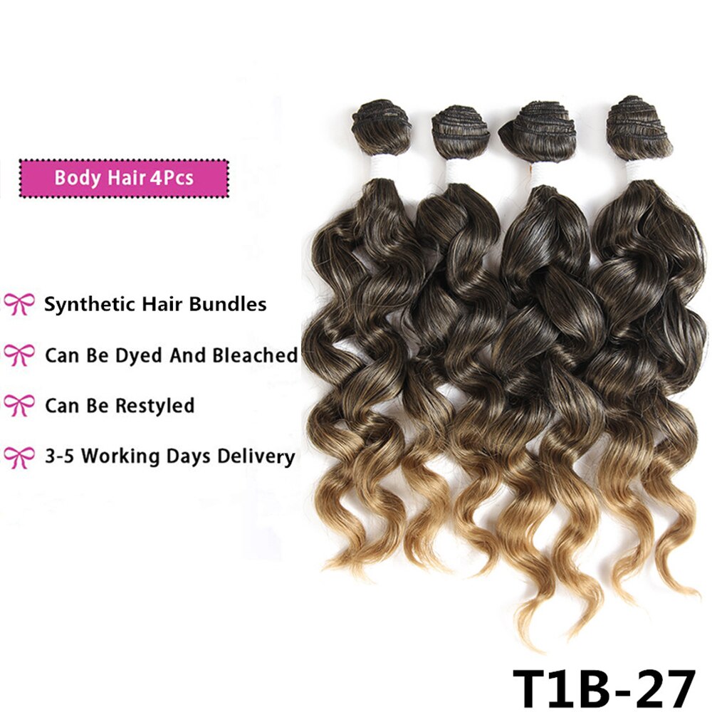 Body Wave 4 Bundels Synthetisch Haar Weave Pruik Zwart Bruin Kleur Haar Weven Uitbreiding Soku Hittebestendige Haar Weave Bundels