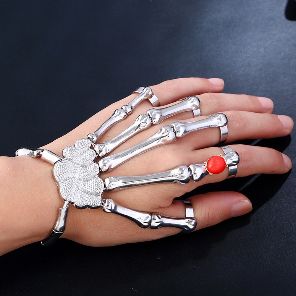Punk Faux Ruby Skeletschedel Bone Hand Vingers Ringen Armband Party Bangle Skelet Bone Hand Armbanden Bangles Halloween