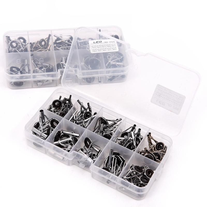 80pcs Mixed Size Fishing Rod Guide Guides Tip Set Repair Kit DIY Eye Rings Stainless Steel Frame With Box Fishing Tackle Pesca