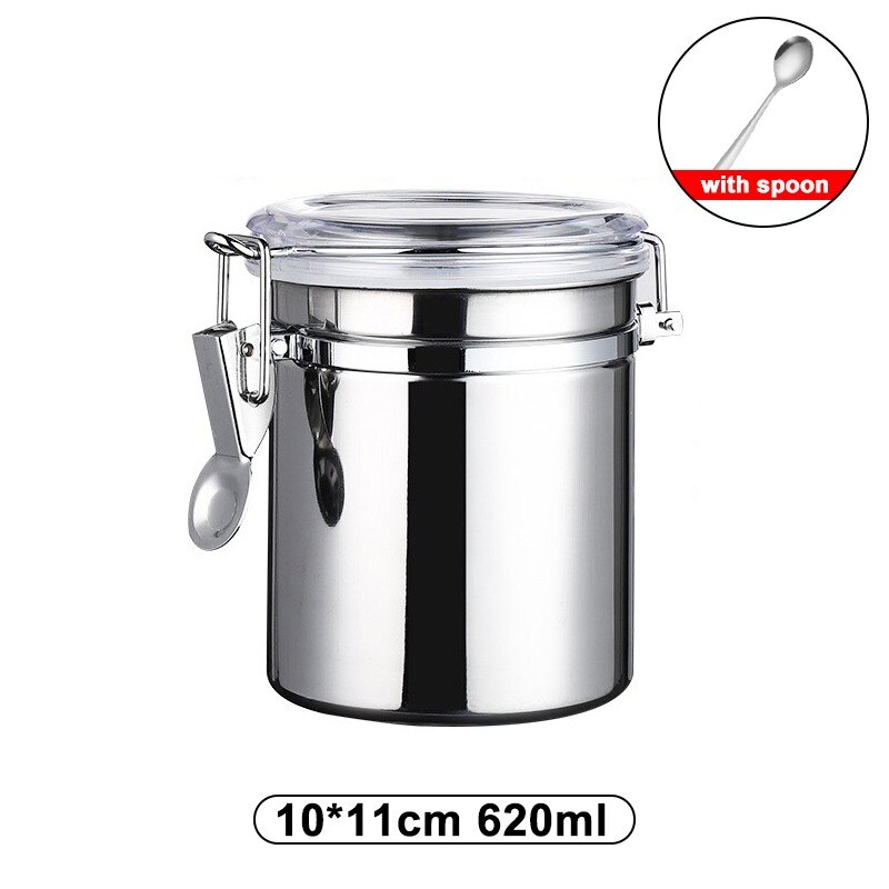 Stainless Steel Airtight Coffee Container Storage Canister Set Coffee jar Canister With Scoop For Coffee Beans Tea 1.5L: 620m1-with spoon